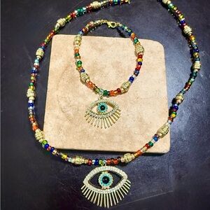 Colorful Evil Eye Necklace and Bracelet Set